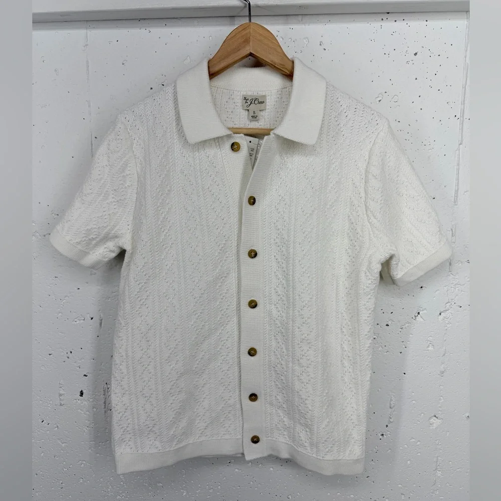 J. Crew Men’s Small Short Sleeve Heritage Pointelle Stitch Sweater Polo NEW